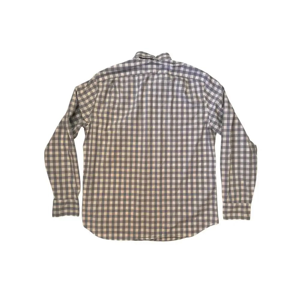 J.CREW Flex Washed Gray White Gingham Plaid Classic Shirt Size Large Mens #J5308